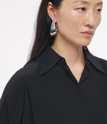 Another Tomorrow Silk Pleated Wrap Shirt in Black – Silk Women's Top