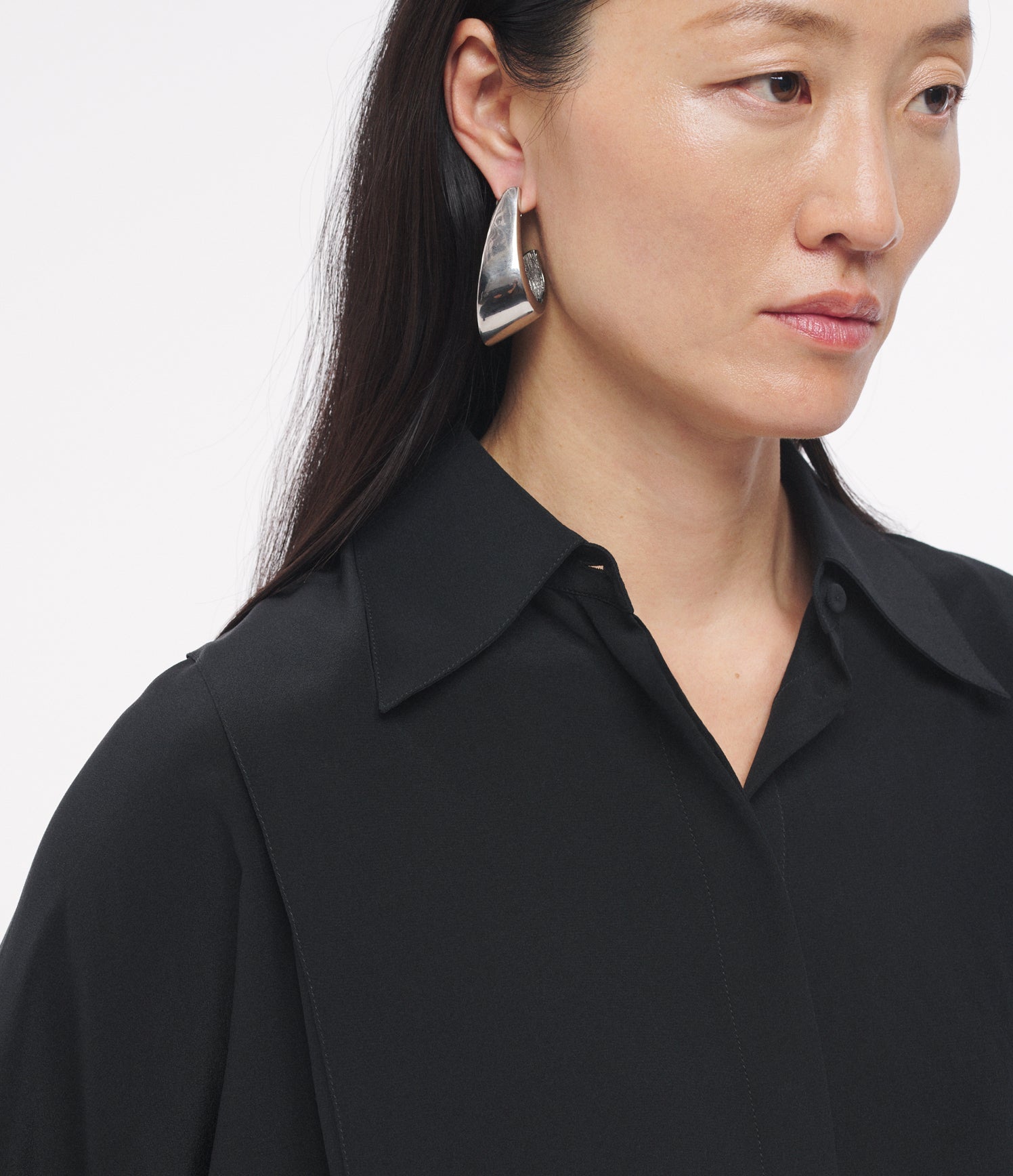 Another Tomorrow Silk Pleated Wrap Shirt in Black – Silk Women's Top