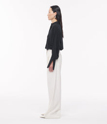 Another Tomorrow Silk Pleated Wrap Shirt in Black – Silk Women's Top