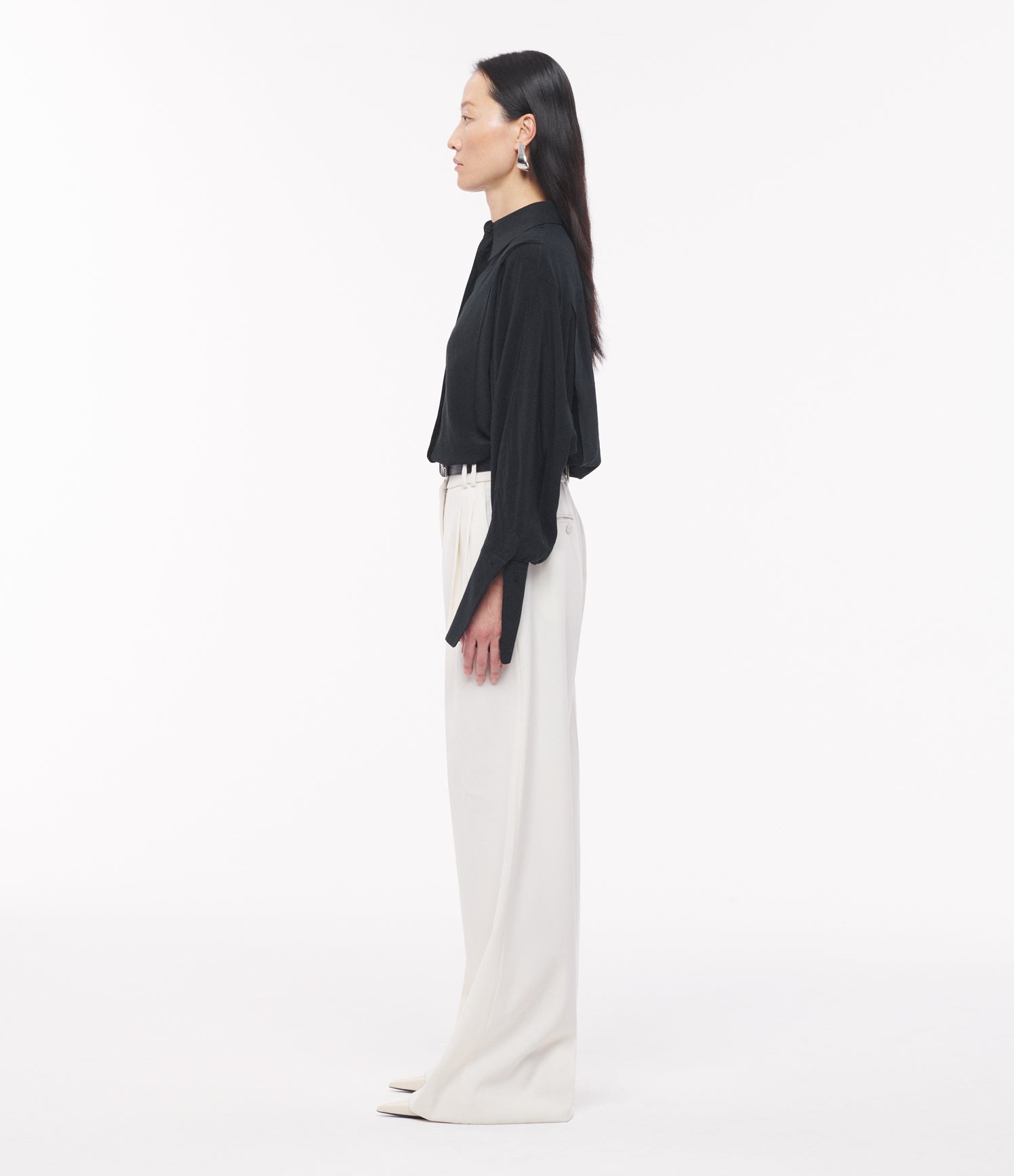Another Tomorrow Silk Pleated Wrap Shirt in Black – Silk Women's Top