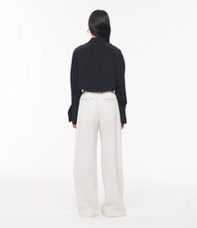 Another Tomorrow Silk Pleated Wrap Shirt in Black – Silk Women's Top