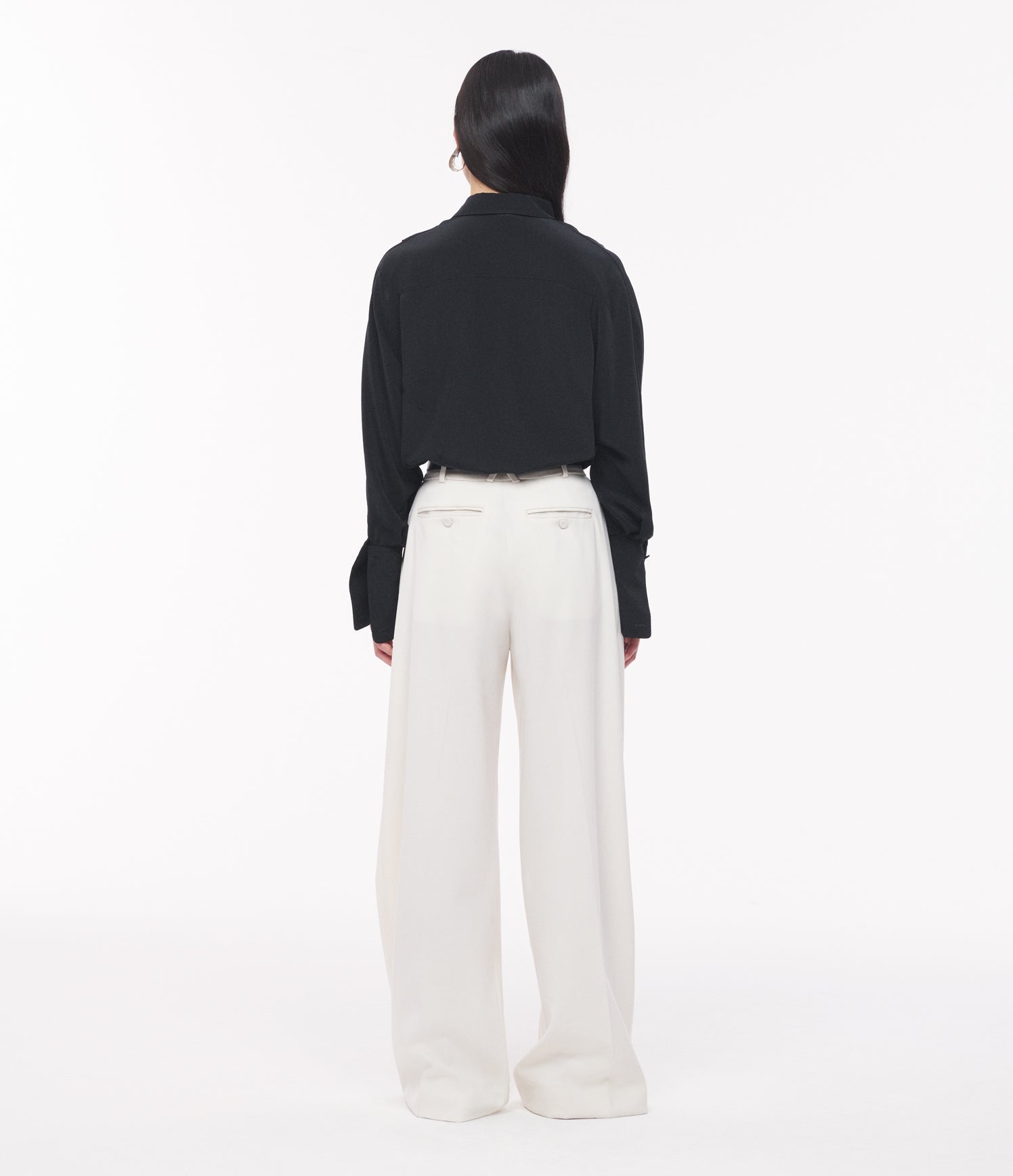 Another Tomorrow Silk Pleated Wrap Shirt in Black – Silk Women's Top