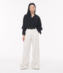 Another Tomorrow Silk Pleated Wrap Shirt in Black – Silk Women's Top