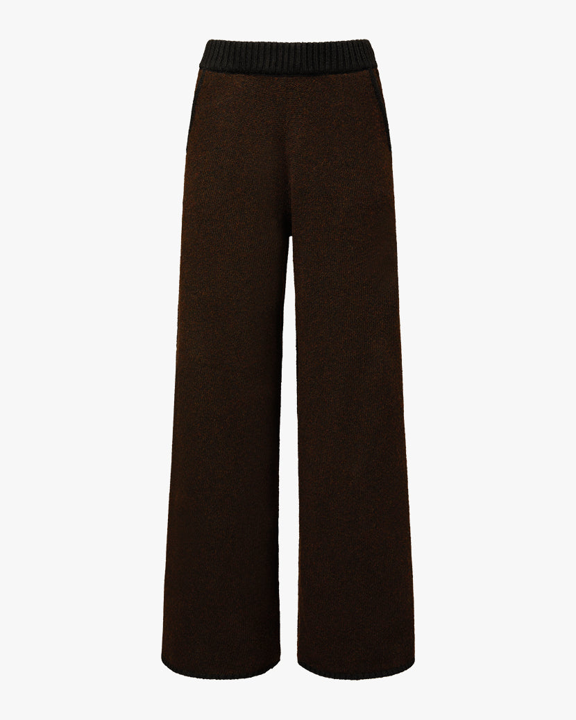 Piped Wide Leg Pull On Pant | Heather Brown/Black