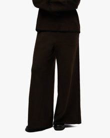 Piped Wide Leg Pull On Pant | Heather Brown/Black