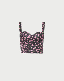 Cresta Top in black rosette textured fabric.