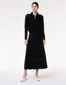 Another Tomorrow Crochet Polo Sweater in Black – Cotton Women's Knitwear