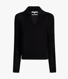 Another Tomorrow Crochet Polo Sweater in Black – Cotton Women's Knitwear