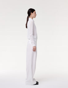 Another Tomorrow Crochet Polo Sweater in White – Cotton Women's Knitwear
