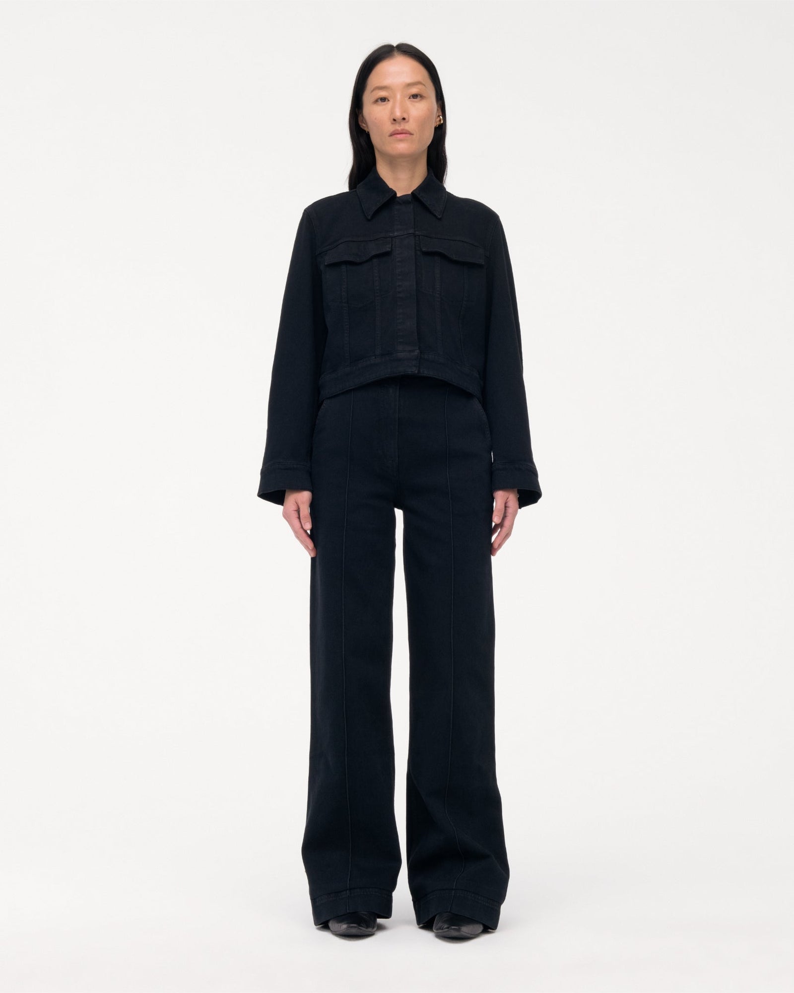 Another Tomorrow Cropped Denim Jacket in Overdye Black – Denim Women's Jacket
