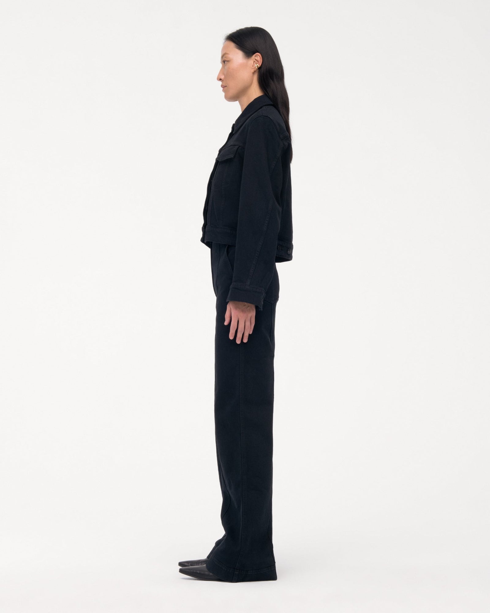 Another Tomorrow Cropped Denim Jacket in Overdye Black – Denim Women's Jacket