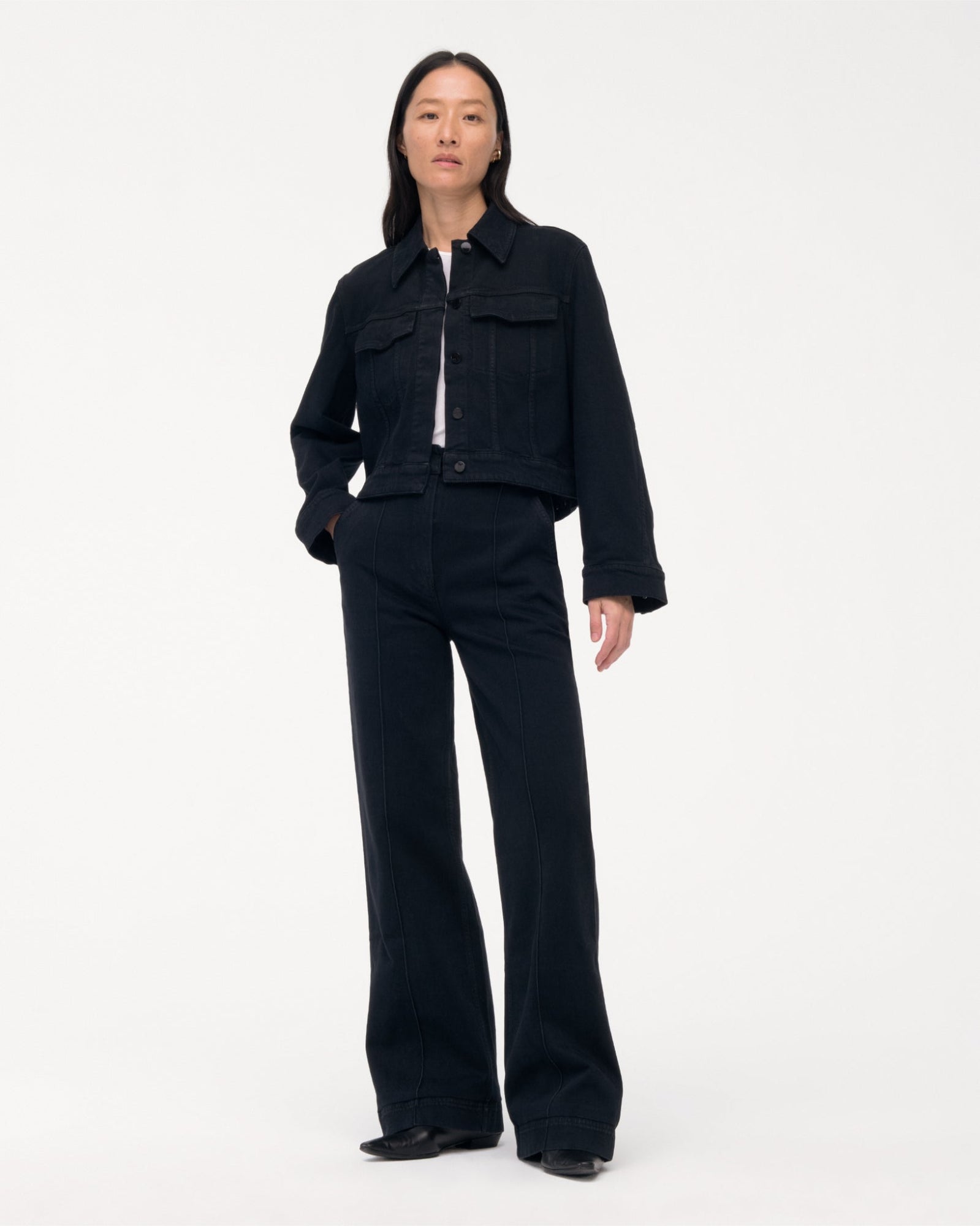 Another Tomorrow Cropped Denim Jacket in Overdye Black – Denim Women's Jacket