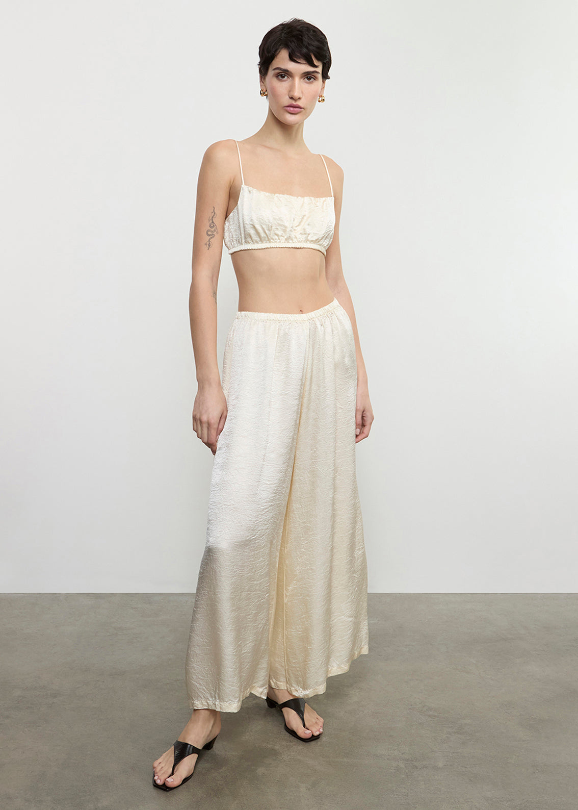 Textured Satin Palazzo Pant | Macadamia