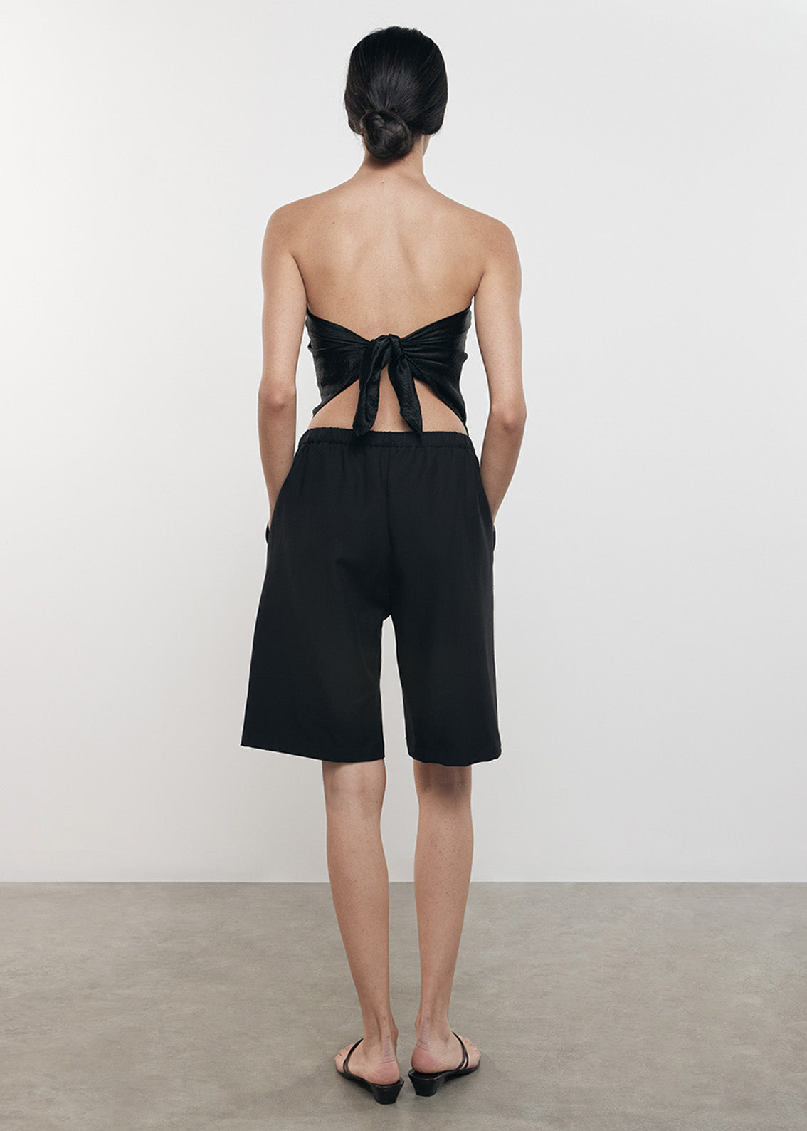 Textured Satin Scarf Top | Black