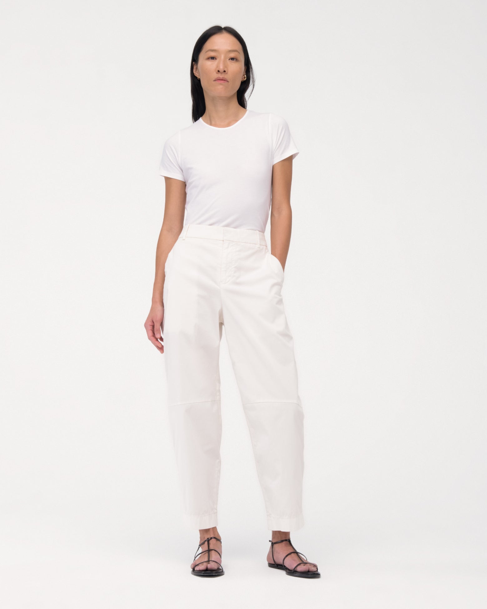 Another Tomorrow Curved Chino in Off White – Cotton Women's Trousers