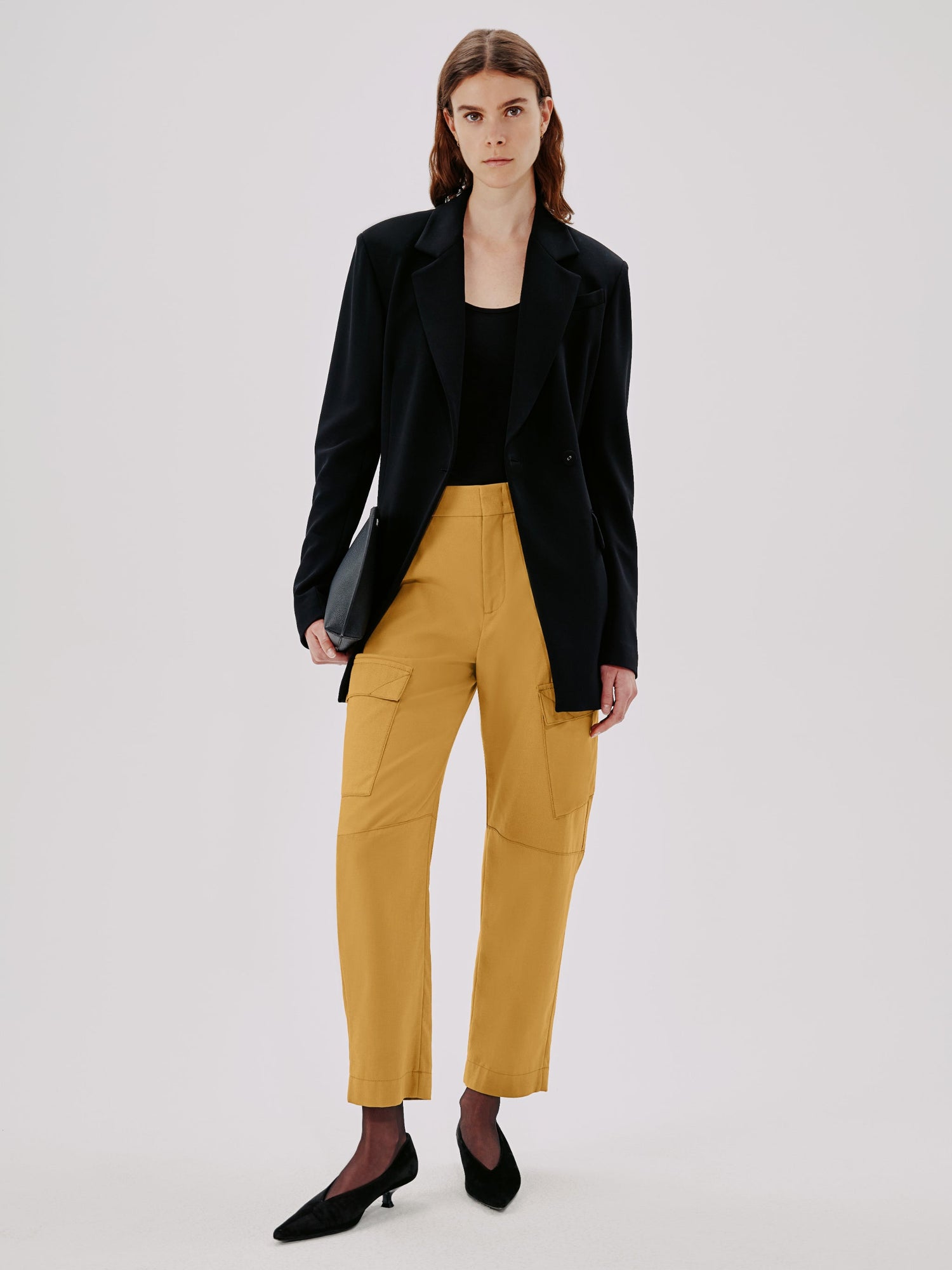 Another Tomorrow Curved Cargo Pant in Goldenrod – Cotton Women's Trousers