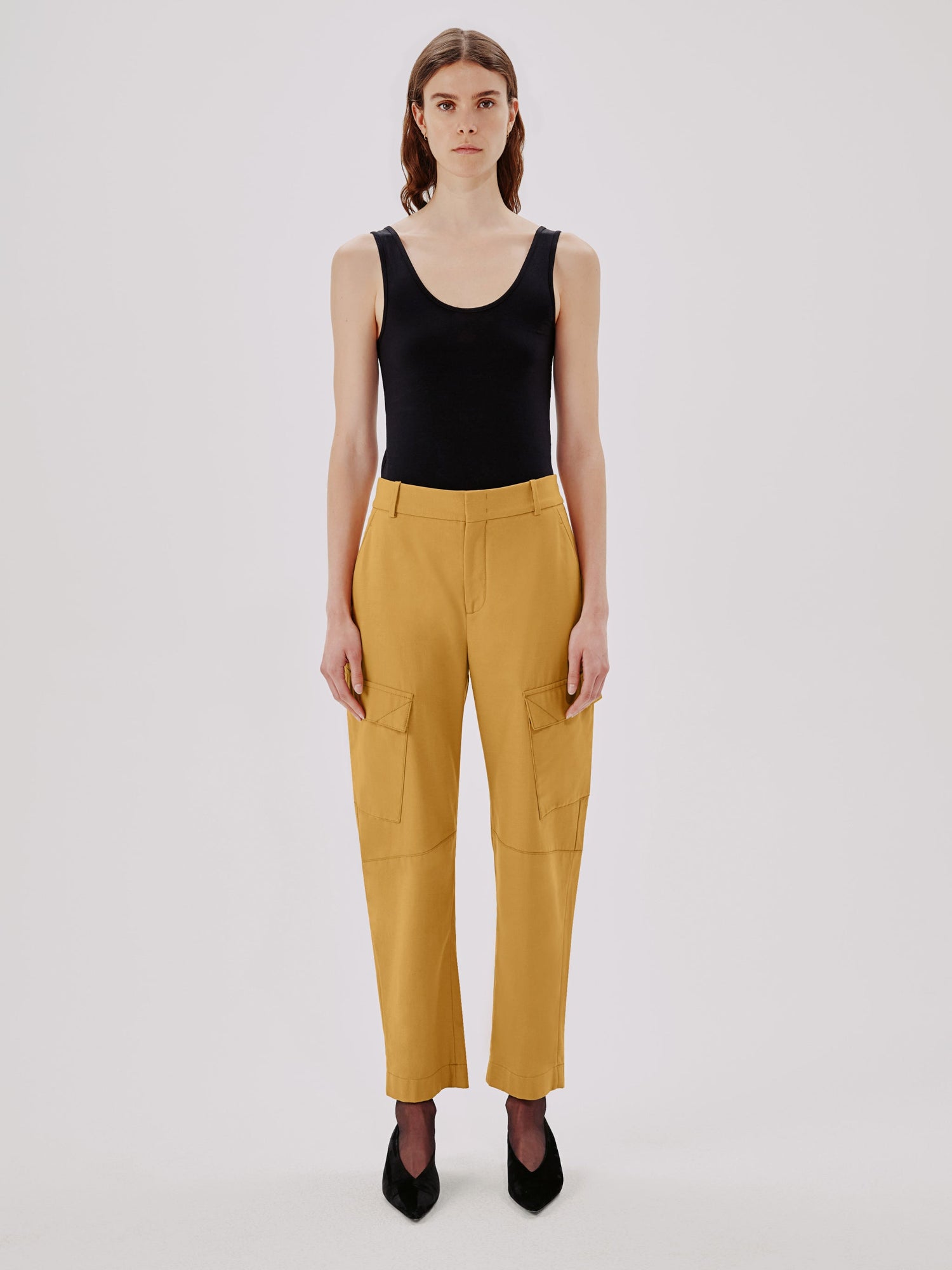 Another Tomorrow Curved Cargo Pant in Goldenrod – Cotton Women's Trousers