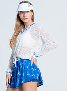 Shibori Stripe Lace Pullover | White