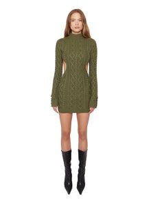 Womens | Cable Knit Backless Turtleneck Dress | Forest Green