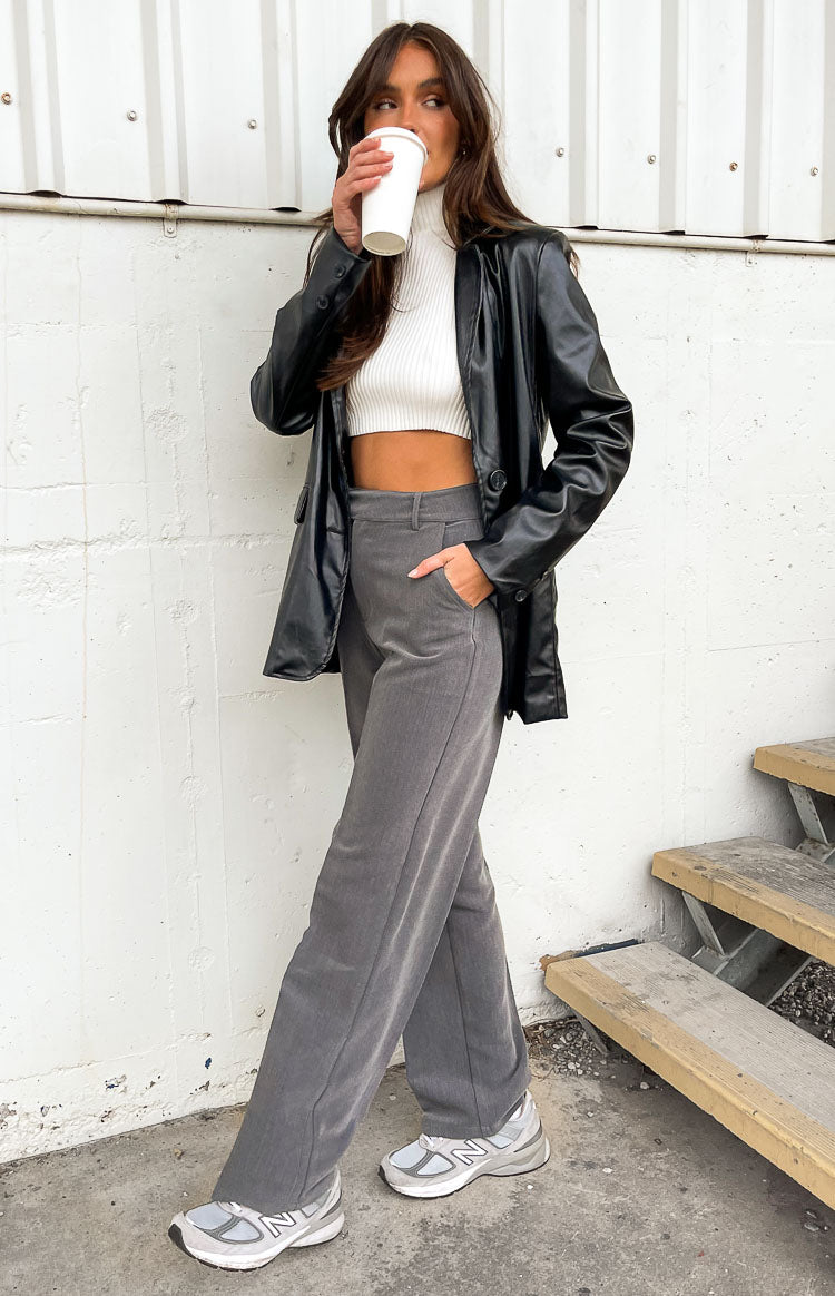 Cabo Straight Leg High Waisted Tailored Pant | Grey