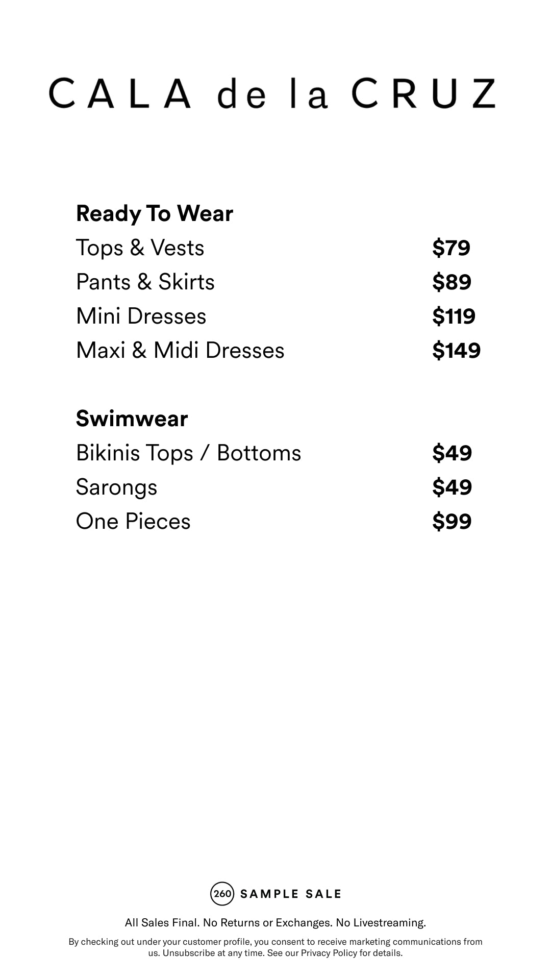 Price table