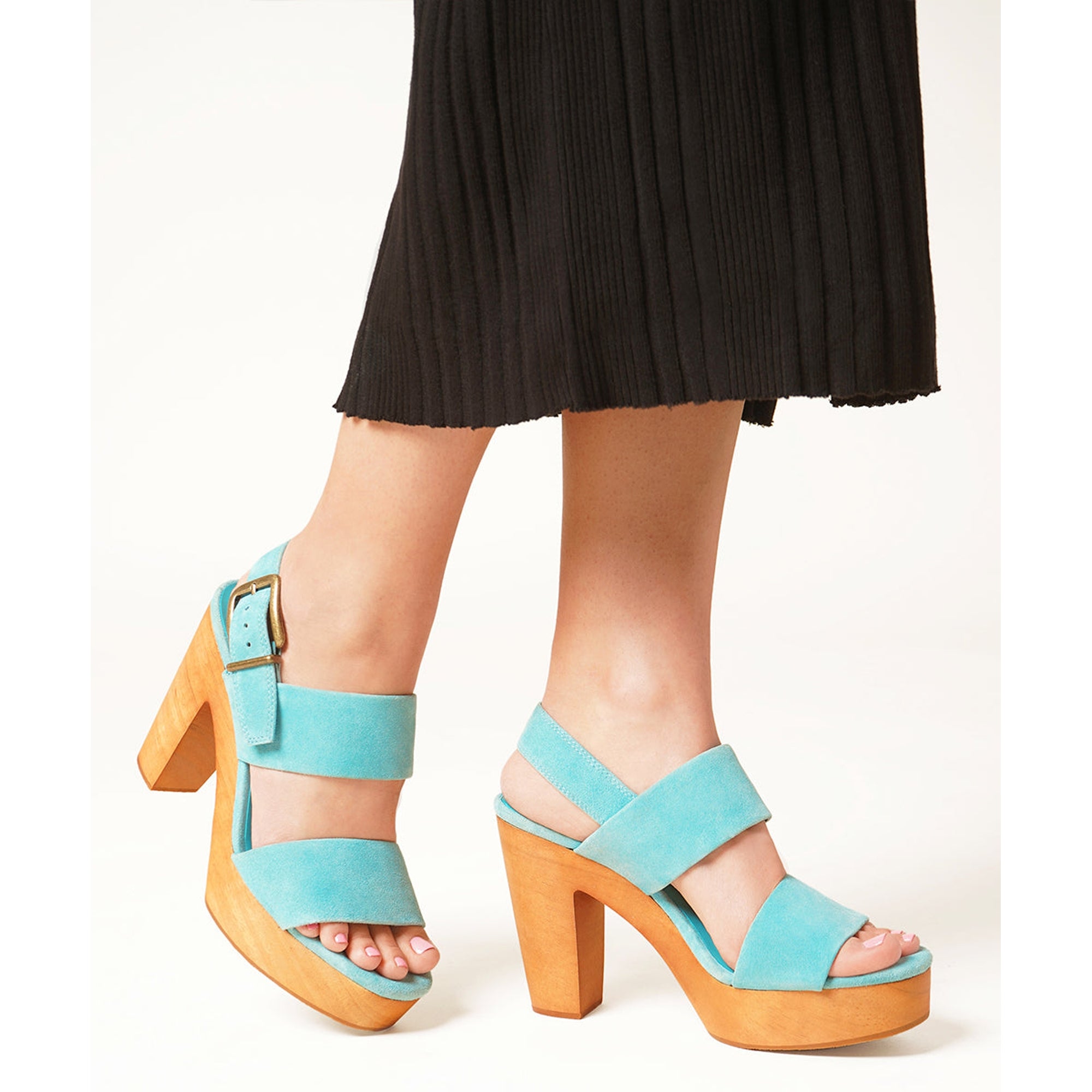 Carla Slingback Clog High Heel | Aqua