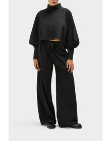 Carmenita Wool Mockneck Cropped Top | Black