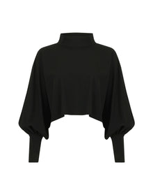 Carmenita Wool Mockneck Cropped Top | Black
