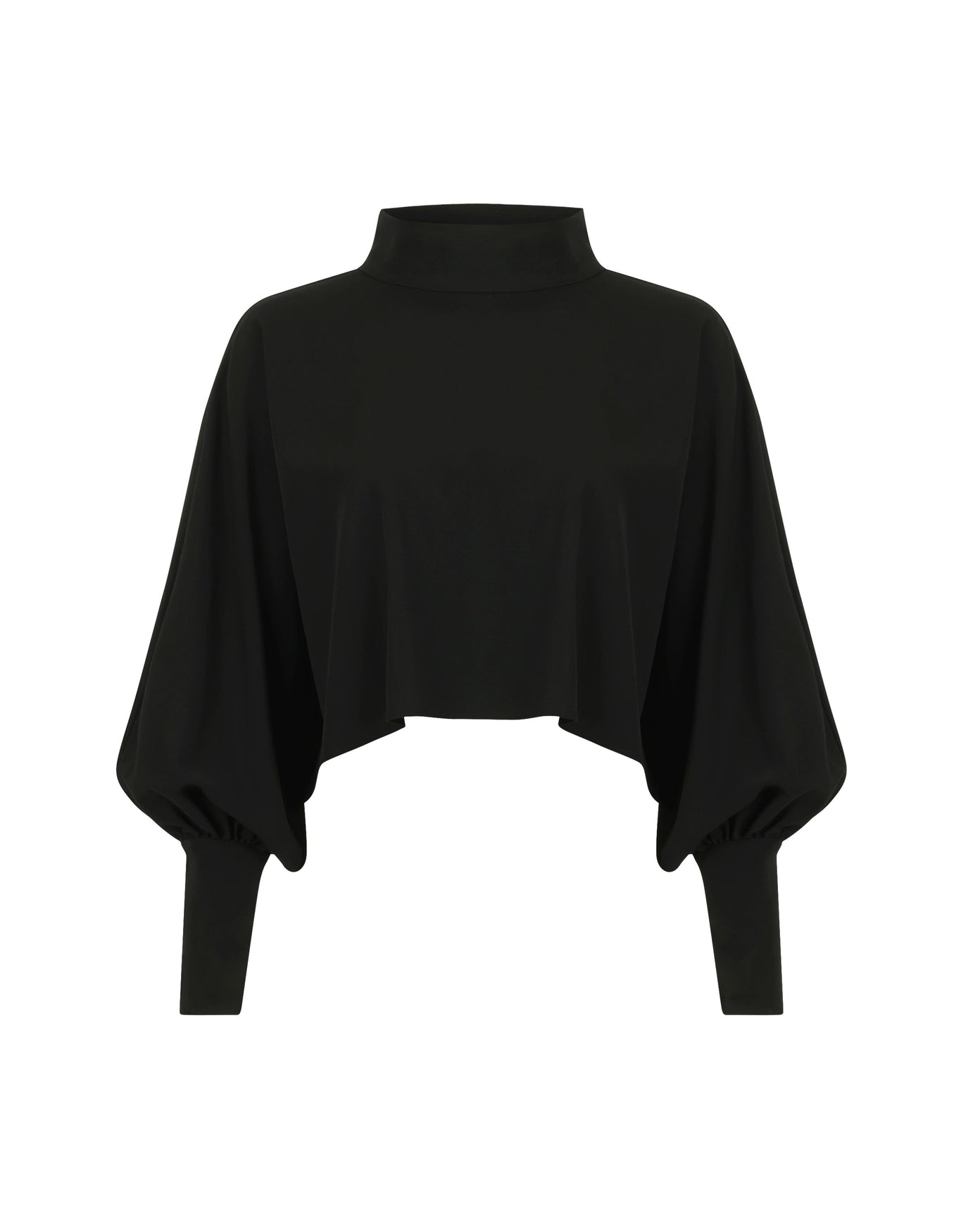 Carmenita Wool Mockneck Cropped Top | Black
