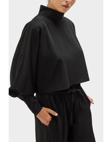 Carmenita Wool Mockneck Cropped Top | Black