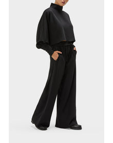 Carmenita Wool Mockneck Cropped Top | Black