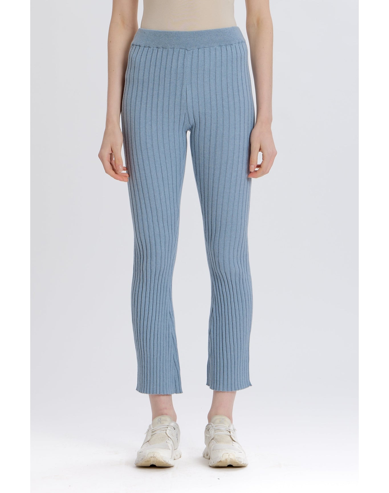 Cashmere Blend Ribbed Pant | Slate Blue