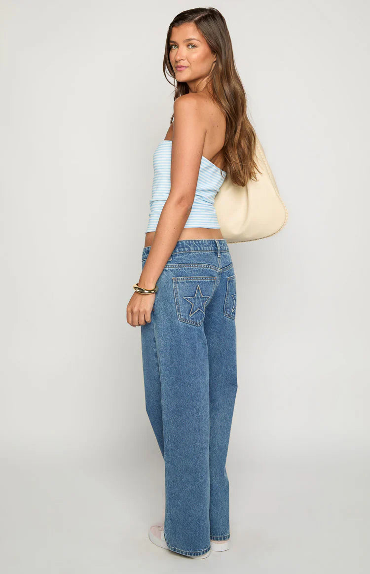 Clara Star Denim Low Rise Jeans | Mid Wash