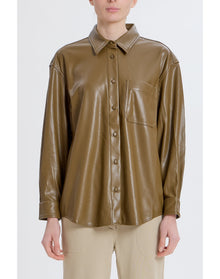 Classic Faux Leather Button Up | Army