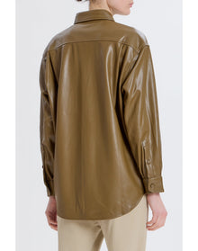 Classic Faux Leather Button Up | Army