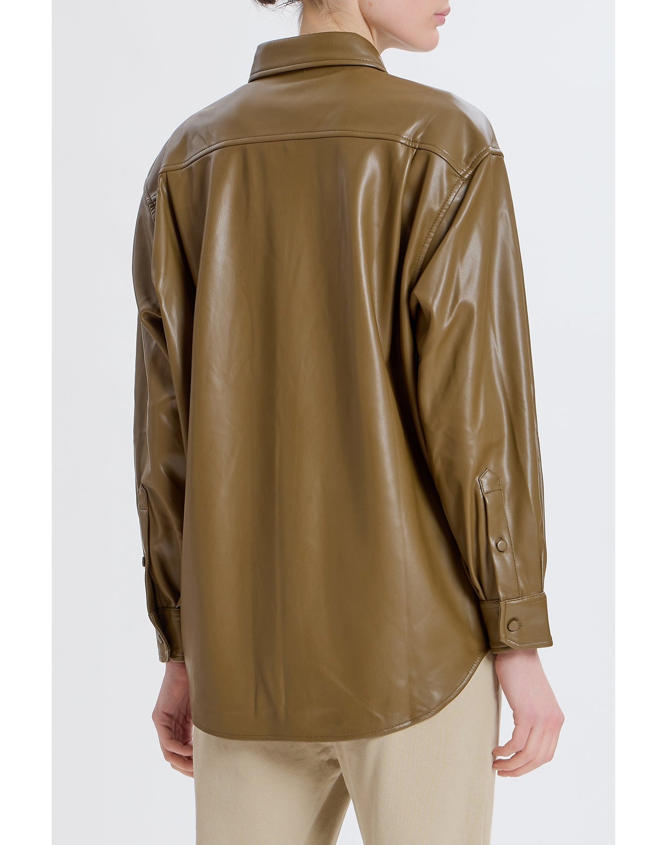 Classic Faux Leather Button Up | Army