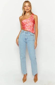 Claudi Satin One Shoulder Top | Orange And Pink