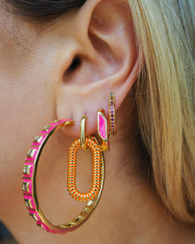 XL Pyramid Stud Hoops | Gold | Hot Pink Enamel/Cubic Zirconia