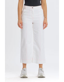 Contrast Stitch Cropped Wide Leg Denim | White