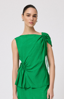 Starburst Crepe Ruched Top | Green