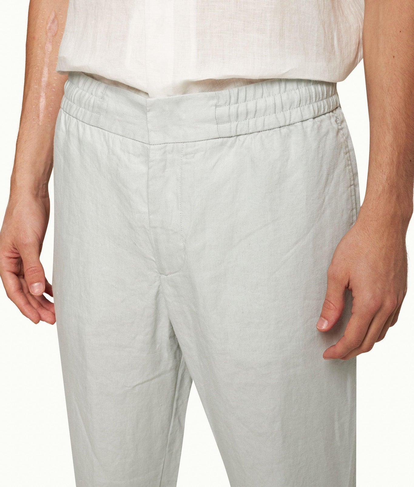 Cornell Linen Tailored Fit Washed Linen Trousers | White Jade