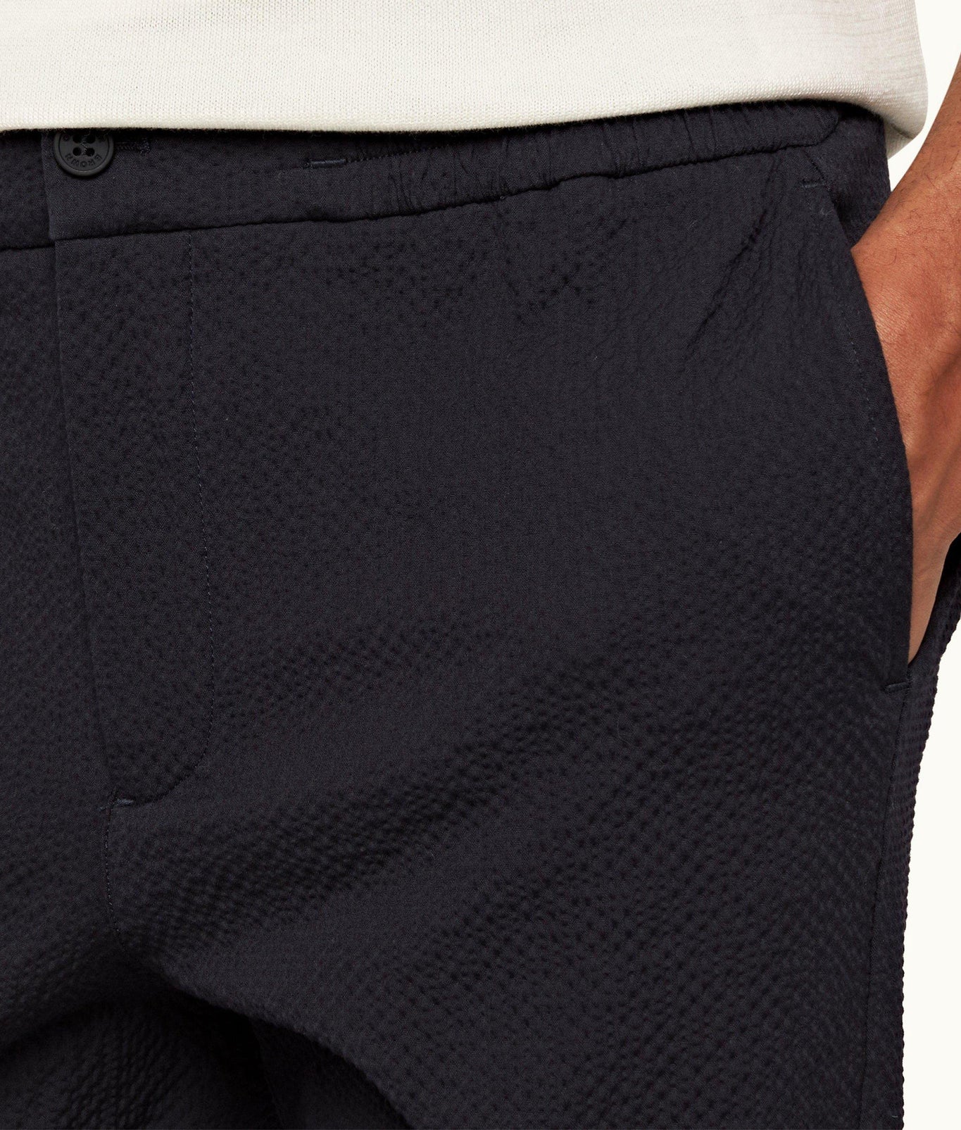 Cornell Tapered Leg Seersucker Trousers | Night Iris