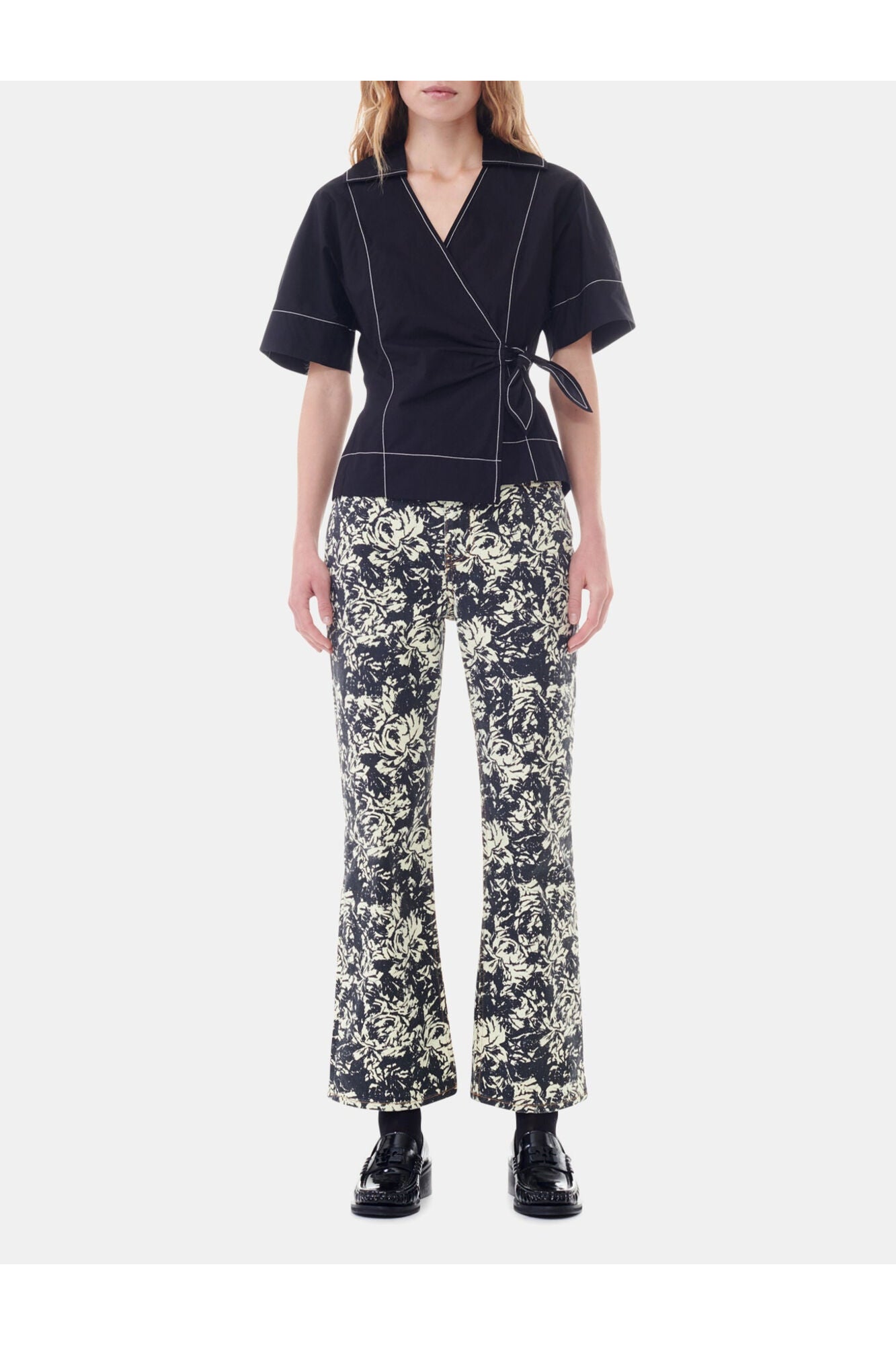 Cotton Poplin Wrap Blouse | Black