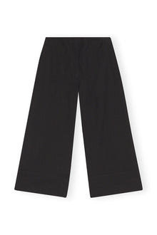 Cotton Suiting Cropped Wide Trousers | Black
