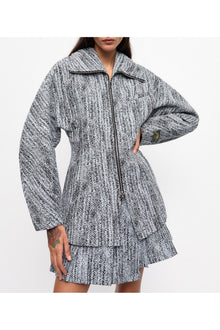 Cotton Tweed Curve Sleeve Jacket | Celestial Blue