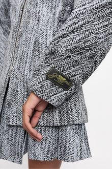Cotton Tweed Curve Sleeve Jacket | Celestial Blue