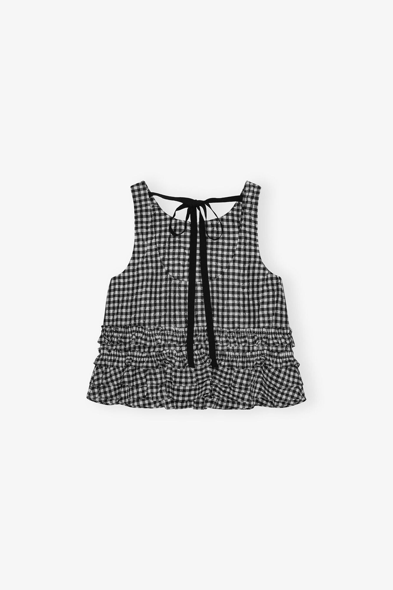 Crinkled Check Frill Top | Black