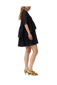 Crinkled Georgette Flounce Mini Dress | Black