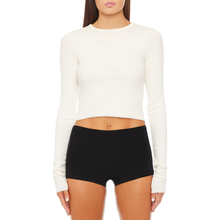 Cropped Long Sleeve Fitted Top | Cream