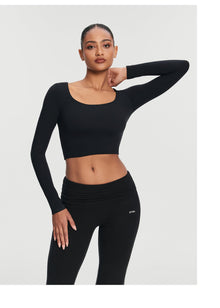 Cropped Round Neck Top | Black